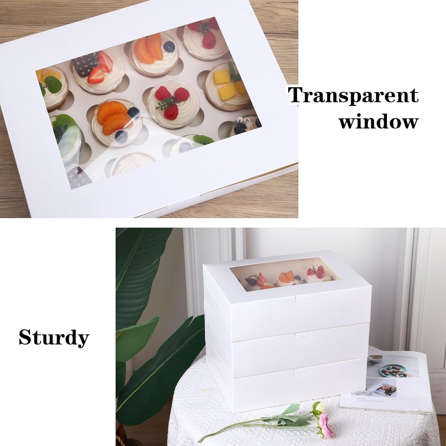 Moretoes 15 Sets Cupcake Boxes, 12 Count Cupcake Containers, 13x10x3.5 Inches Bakery Boxes with Window and Inserts to Fit Muffins, for Birthday Holiday Party Bakery Supplies