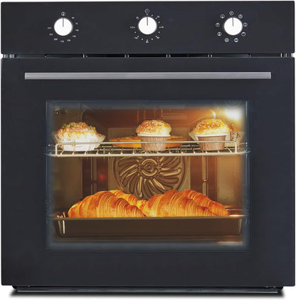 Hipicute 24 Inch Single Wall Oven, 2.5 Cu.ft Electric Built-in Oven with 8 Cooking Functions in Stainless Steel, Convection Wall Oven, Mechanical Knobs Control, Black