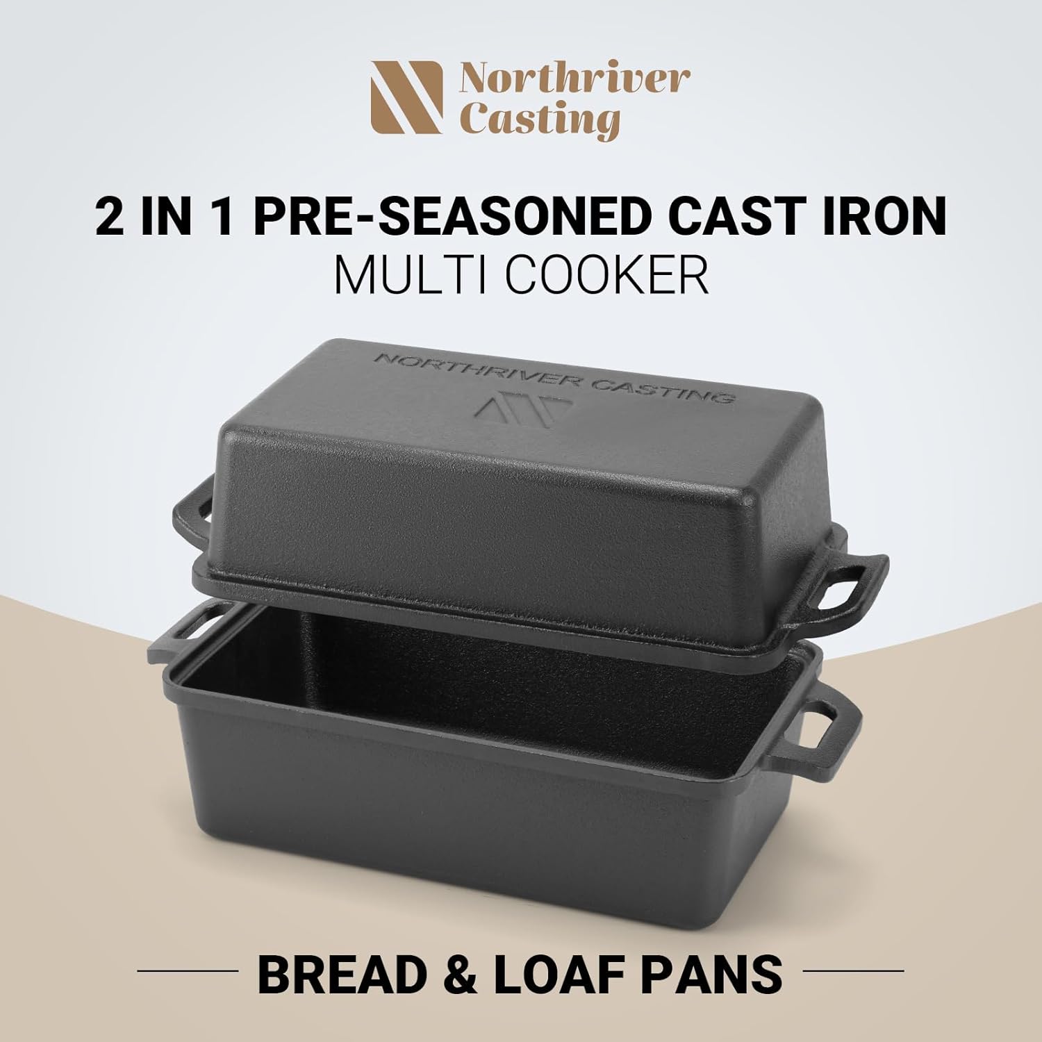 9×5 Inch Cast Iron Loaf Pan with Lid | Bread Baking Pans | Even Heat Distribution for Homemade Bread, Cake, Meatloaf, 2 Piece Set