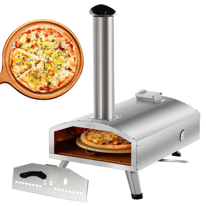 12” Portable Wood Fired Pizza Oven - Stainless Steel Pellet Pizza Stove for Outdoor Cooking, Backyard & Camping