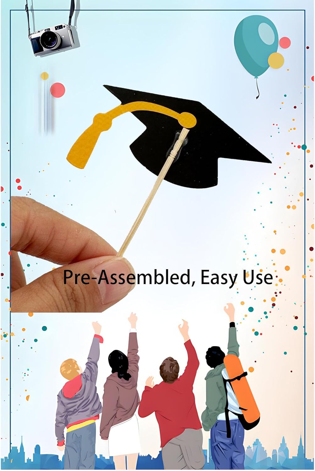 2025 Graduation Cupcake Toppers, 48 PCS Food/Appetizer Picks For Graduation Party Mini Cake Decorations, Diploma, 2025, Grad Cap Set 48 Pieces (01 Gold)