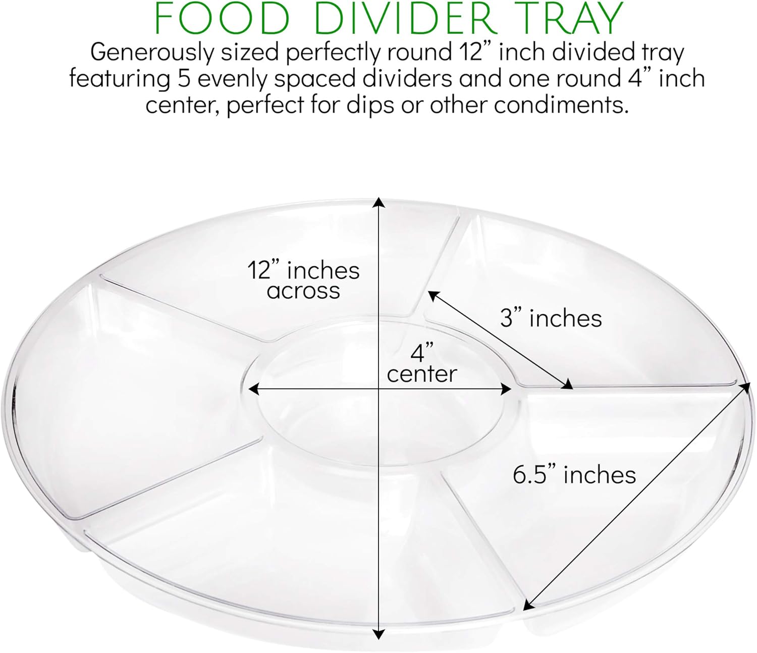 Plasticpro 6 Sectional Round Plastic Serving Tray/Platters Clear Pack of 2