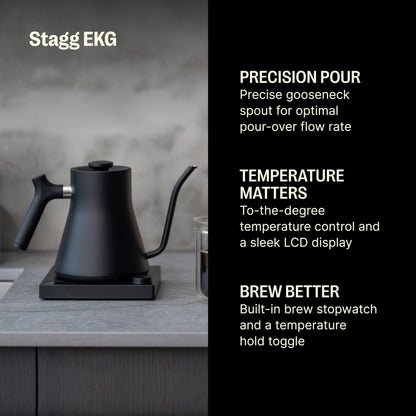 Fellow Stagg EKG Electric Gooseneck Kettle - Pour-Over Coffee and Tea Kettle - Stainless Steel Kettle Water Boiler - Quick Heating Electric Kettles for Boiling Water - Matte Black