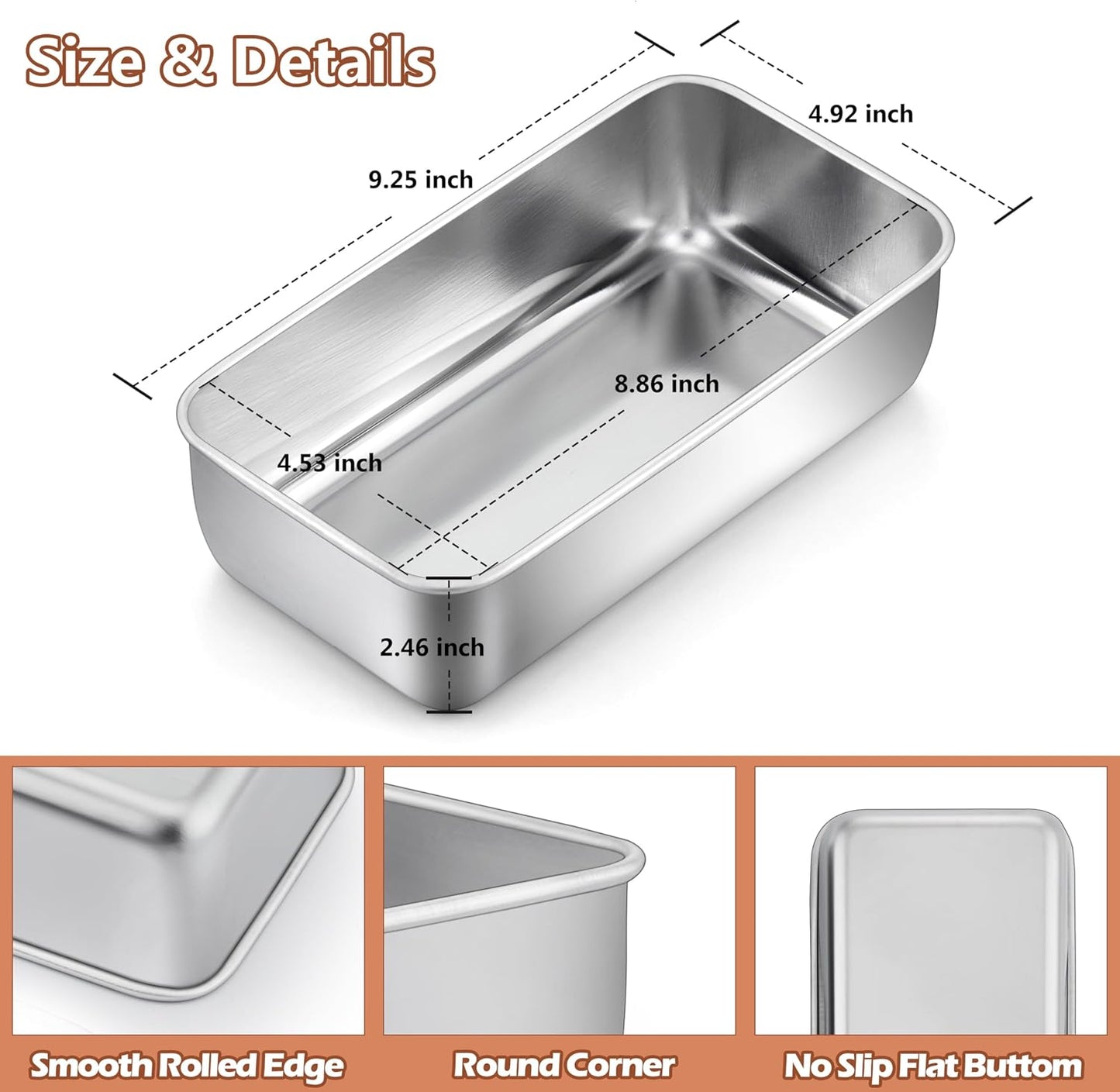 LIANYU 8 Pack 9x5 Loaf Pans for Bread Baking, Stainless Steel Baking Bread Pans, Small Loaf Tins for Homemade Brownies and Pound Cakes, Dishwasher Safe