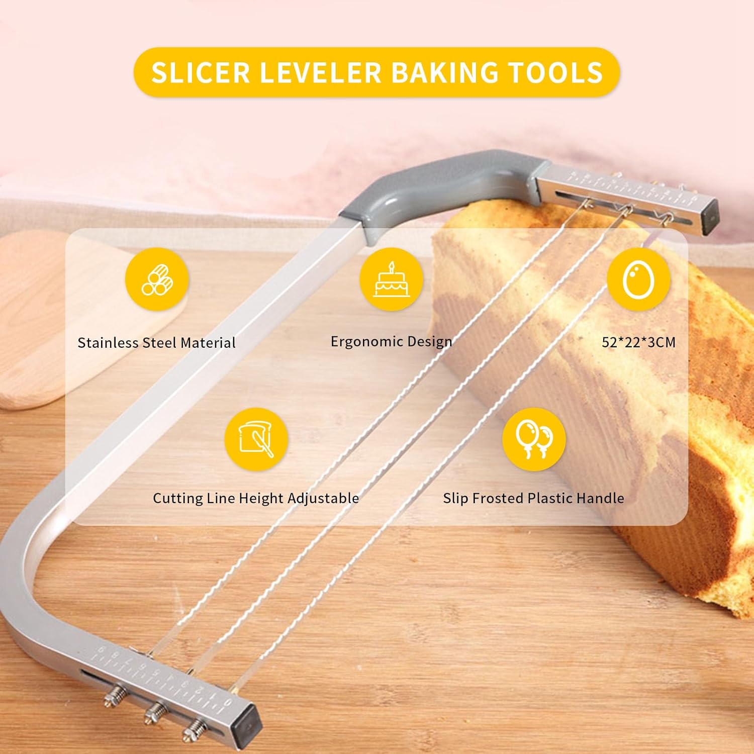 Gugxiom Adjustable Cake Leveler, Stainless Steel Baking Tools 3 Blades Cake Slicer Cutter, Professional Layer Slicer Cutter, Slicer Leveler Baking Tools for Wedding Birthday Layer Cakes