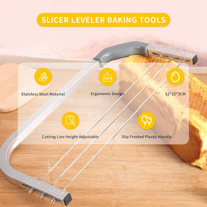 Gugxiom Adjustable Cake Leveler, Stainless Steel Baking Tools 3 Blades Cake Slicer Cutter, Professional Layer Slicer Cutter, Slicer Leveler Baking Tools for Wedding Birthday Layer Cakes