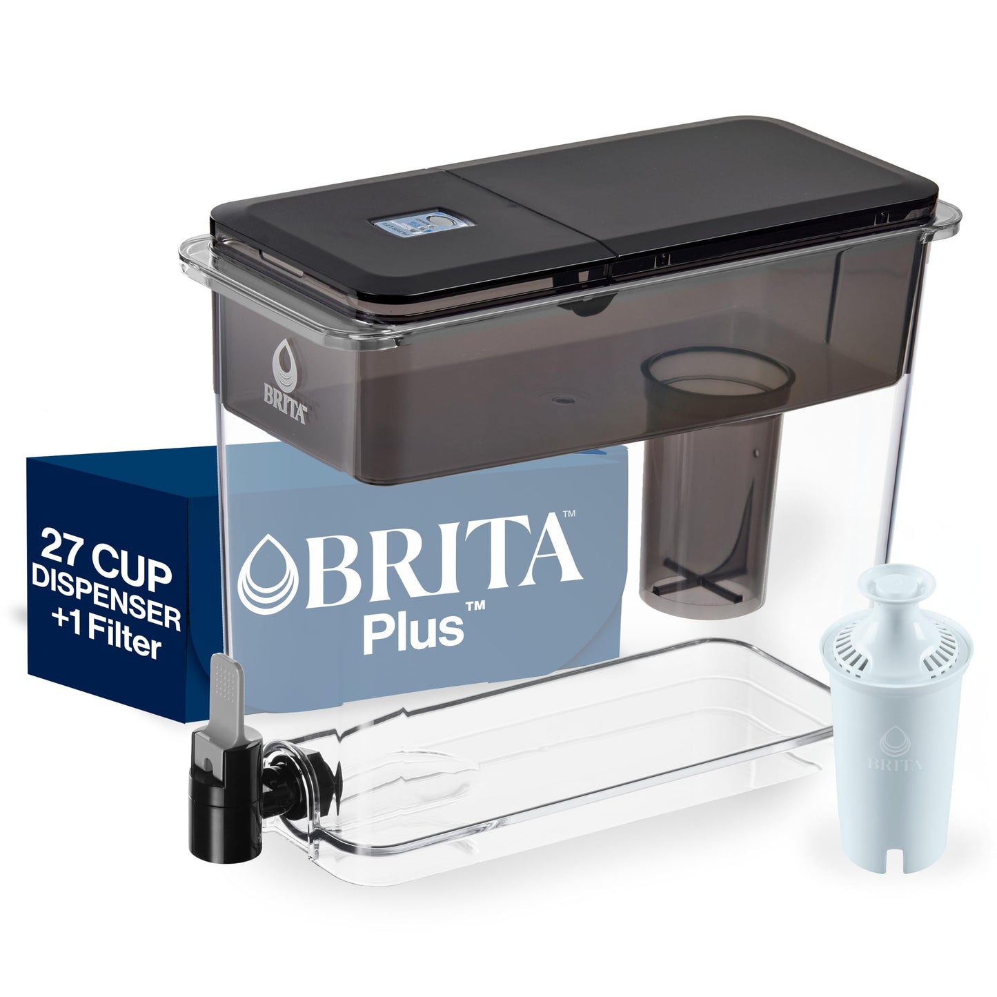 Brita UltraMax Large Water Dispenser with 1 BritaPlus Filter, 27 Cup, Black (Package May Vary)