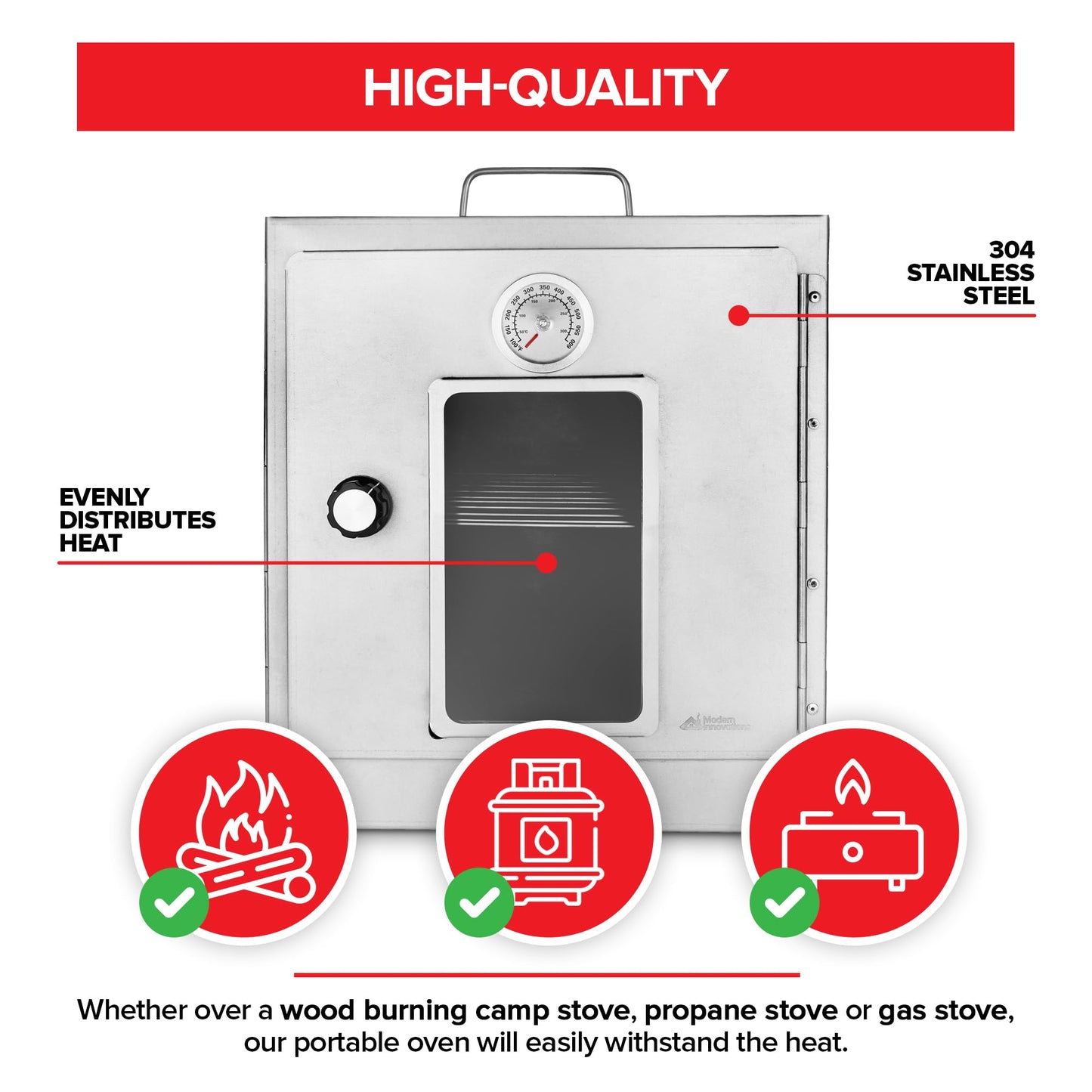 Modern Innovations Portable Camping Oven, Folding Camping Stove for Baking Cinnamon Rolls, Breads, and Muffins, Outdoor Portable Oven for Use with Wood Burning Fire, Propane Stoves, Campers, and More