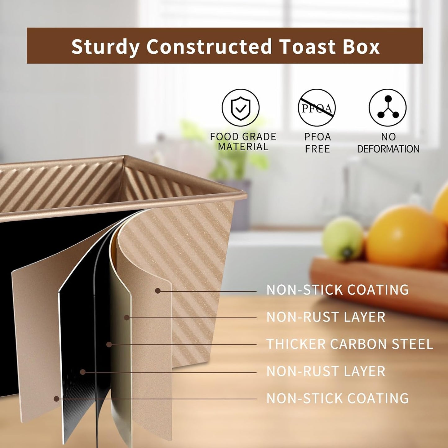 Upgrade Pullman Loaf Pan with Lid, Pullman Loaf Pan 2.2 LB/1 LB, 2 Pack Nonstick Sandwich Bread Pan, for Bread, Sandwiches, and Toast, Golden, Deep Side and Corrugated