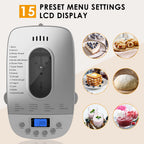 Patioer 3LB Bread Maker Machine Automatyczna maszyna do pieczenia chleba z podwójnymi mieszadłami 15 w 1 Maszyna do pieczenia chleba z ustawieniem bezglutenowym, 3 rozmiary bochenków 3 kolory skórki, nieprzywierająca blacha do pieczenia, biała
