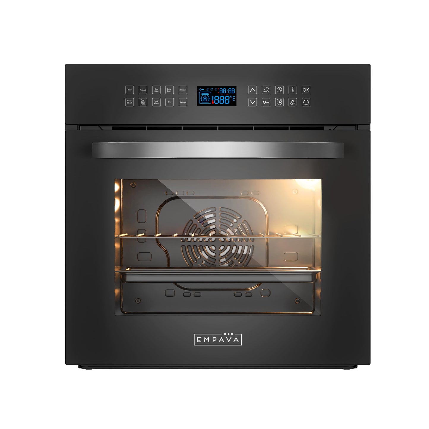 Empava 24" 10 Cooking Functions W/Rotisserie Electric LED Digital Display Touch Control Built-in Convection Single Wall Oven, 24WOC17, Black