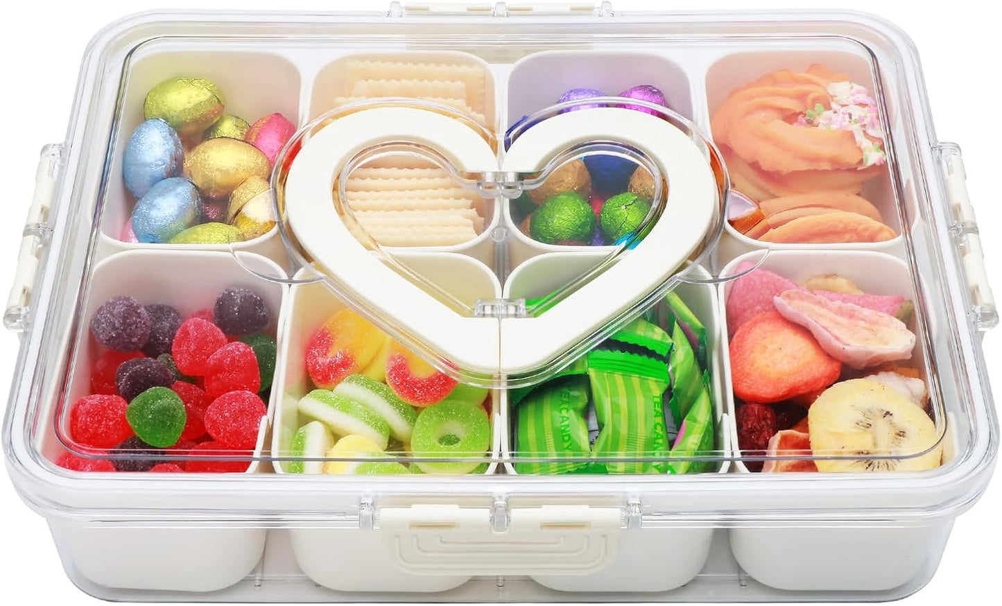 Divided Serving Tray with Lid and Handle,Snackle Box Containers with 8 Compartment,Portable Snack Serving Platters Reusable Storae Organizer for Fruits,Nuts,Candy,Party,Picnic,Veggies