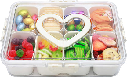 Divided Serving Tray with Lid and Handle,Snackle Box Containers with 8 Compartment,Portable Snack Serving Platters Reusable Storae Organizer for Fruits,Nuts,Candy,Party,Picnic,Veggies