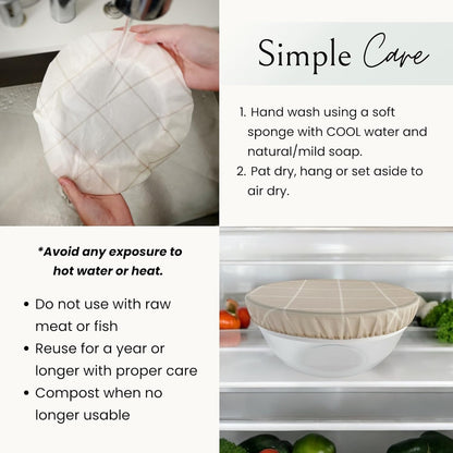 Nectar & Nest Reusable Bowl Covers for Bread Proofing (2 Lg) - Beeswax Bowl Covers Reusable, 100% Organic Cotton, Elastic Cover for Sourdough, Dough Proofing and Food Storage, Compostable