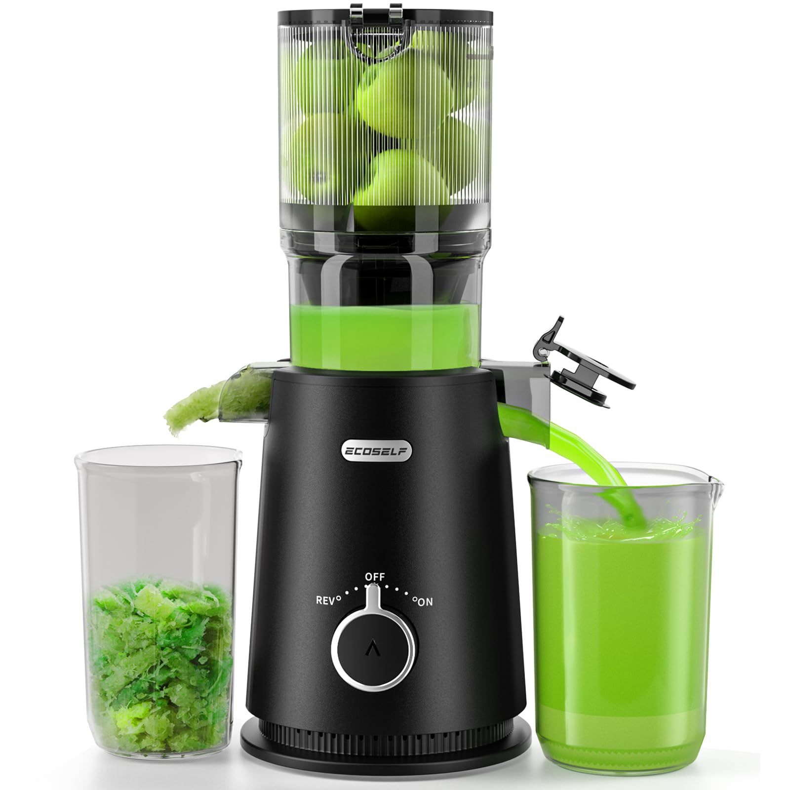 Juicer Machines, ECOSELF Cold Press Juicer with 4.35" Large Feed Chute Fit Whole Fruits and Vegetables, Juice Extractor Self Feeding Effortless for Batch Juicing, Easy to Clean, High Juice Yield