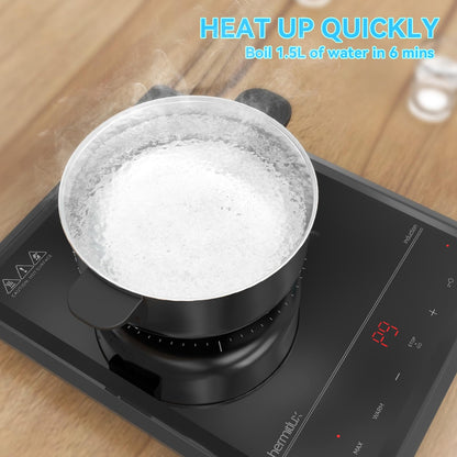 Hermitlux Induction Cooktop, 1800W Fast Heating Portable Hot Plate, 9 Power Levels Induction Burner with Easy Clean Glass, Sensor Touch & Child Lock