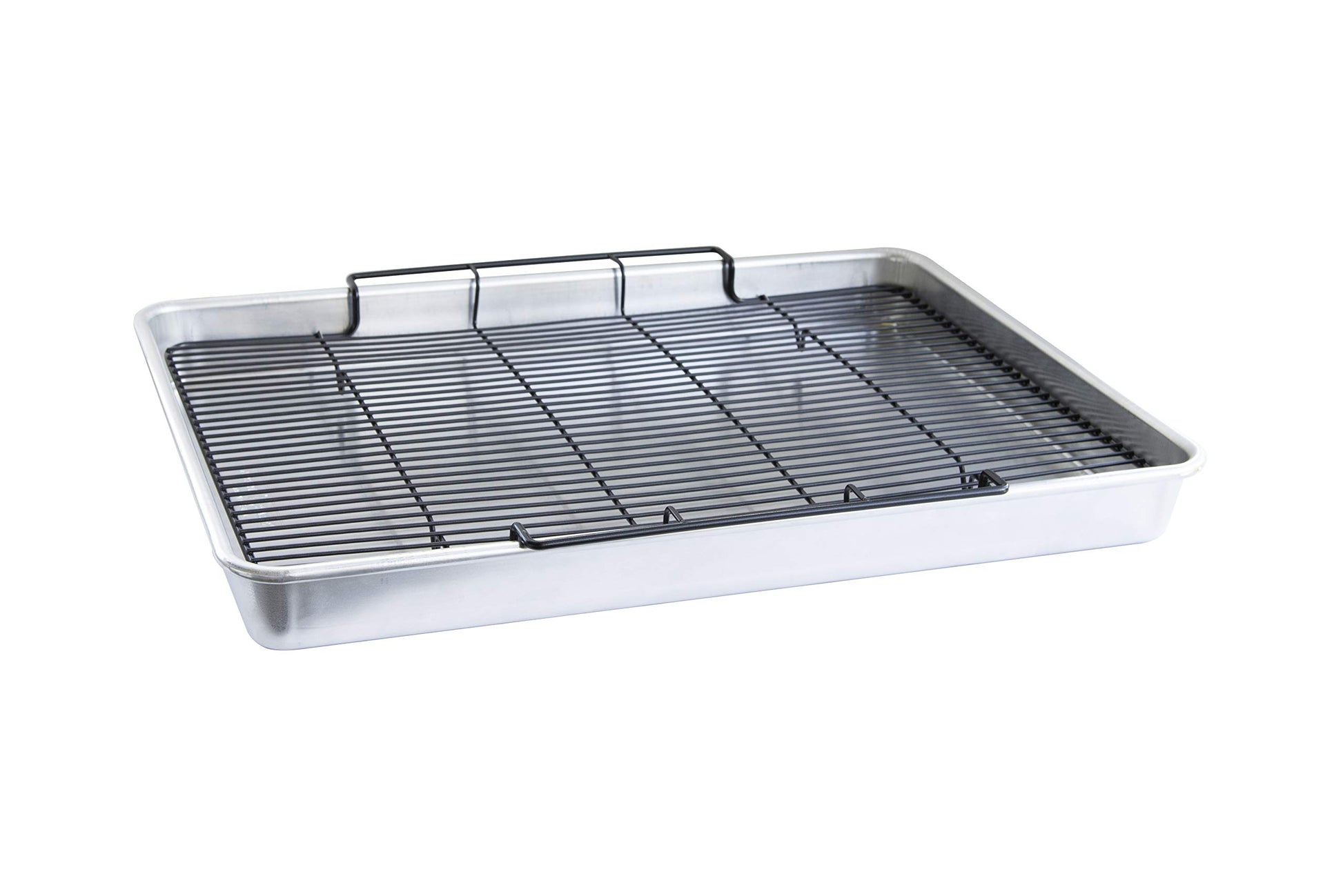 Nordic Ware Oven Crisp Baking Tray 2pc Set Includes Pan and Rack; Natural Aluminum For Air Frying, Crisping, Broiling, Baking