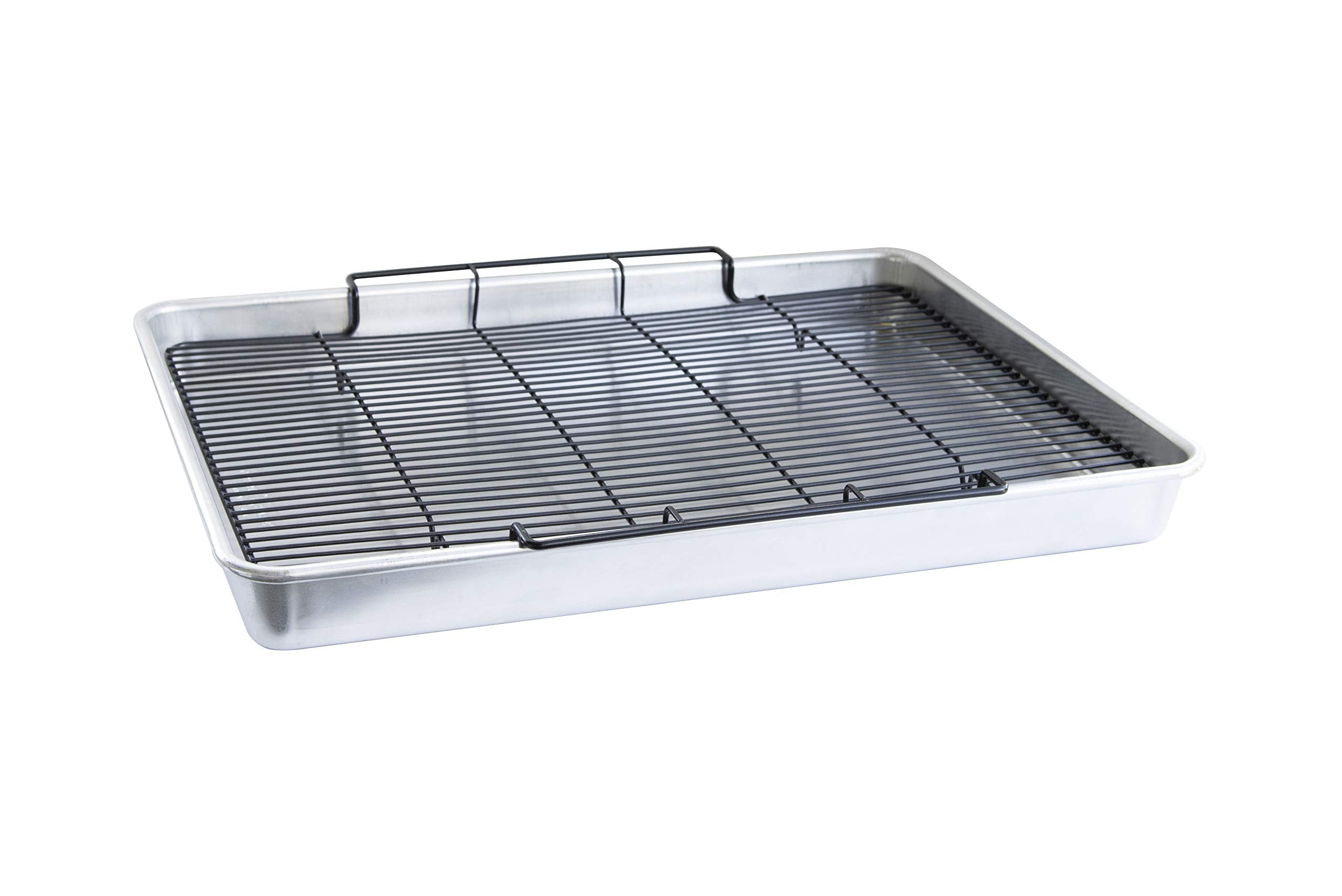 Nordic Ware Oven Crisp Baking Tray 2pc Set Includes Pan and Rack; Natural Aluminum For Air Frying, Crisping, Broiling, Baking