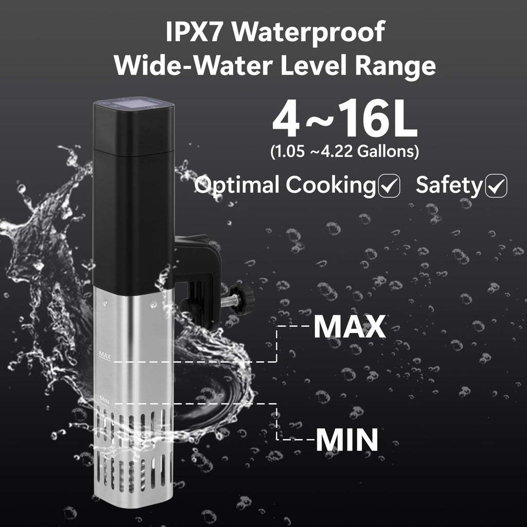 KURSINNA Sous Vide Machine, 1000 W Sous Vide Cooker, 15 dB Ultra-cichy cyrkulator zanurzeniowy z dokładnym cyfrowym timerem temperatury, IPX7 Wodoodporny precyzyjny garnek