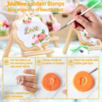 4PCS Alphabet Cake Stamps Tool with Brushes for Fondant Cookie Biscuit, Pretty Handwriting Food Grade Fondant Letter Stamp Uppercase Lowercase Numbers Words Reusable Cookie Stamp for Christmas Party