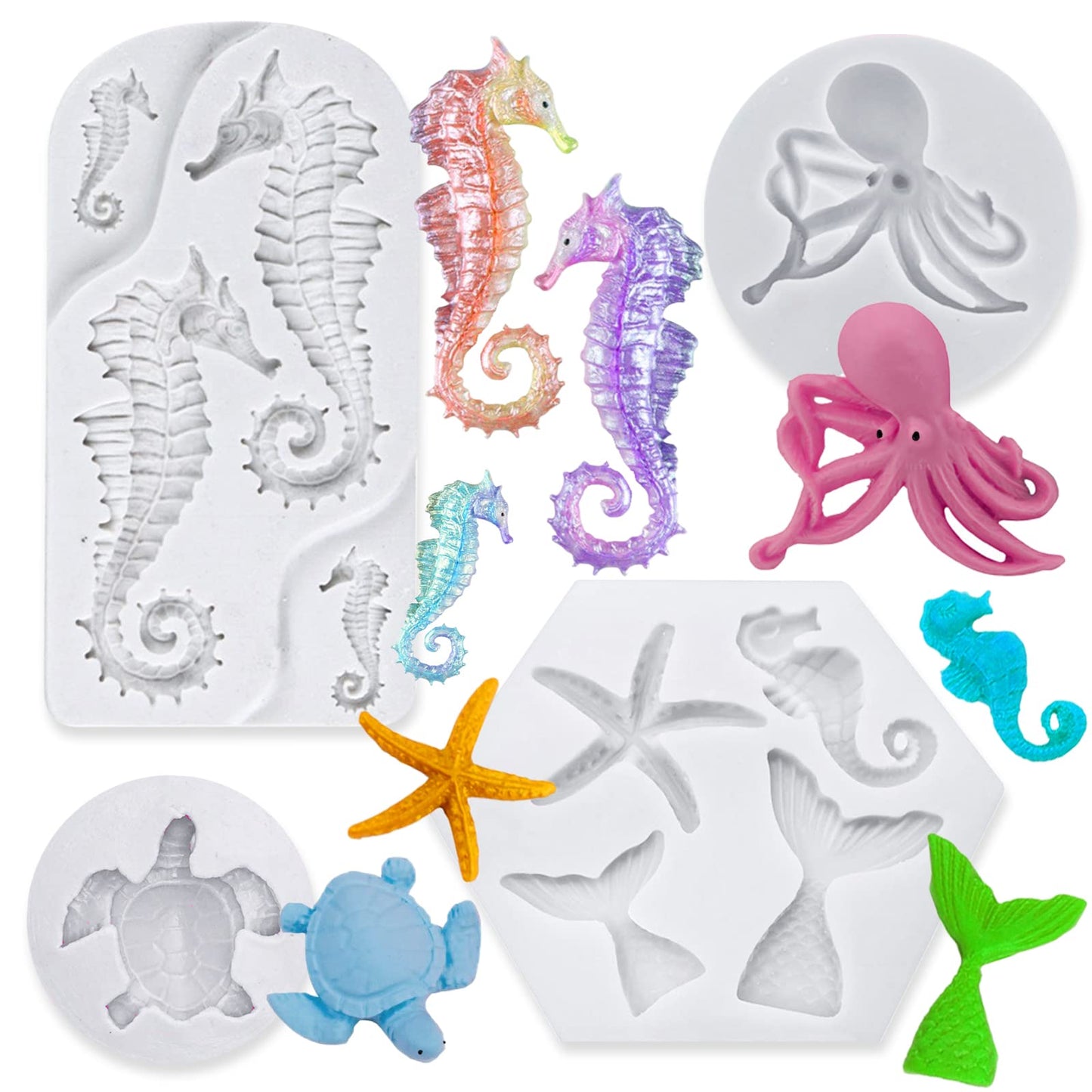 3 PCS Marine Theme Cake Fondant Silicone Mold Seashell Conch Starfish Coral Baking Molds for DIY Cake Decoration Chocolate Candy Polymer Clay Crafting Projects