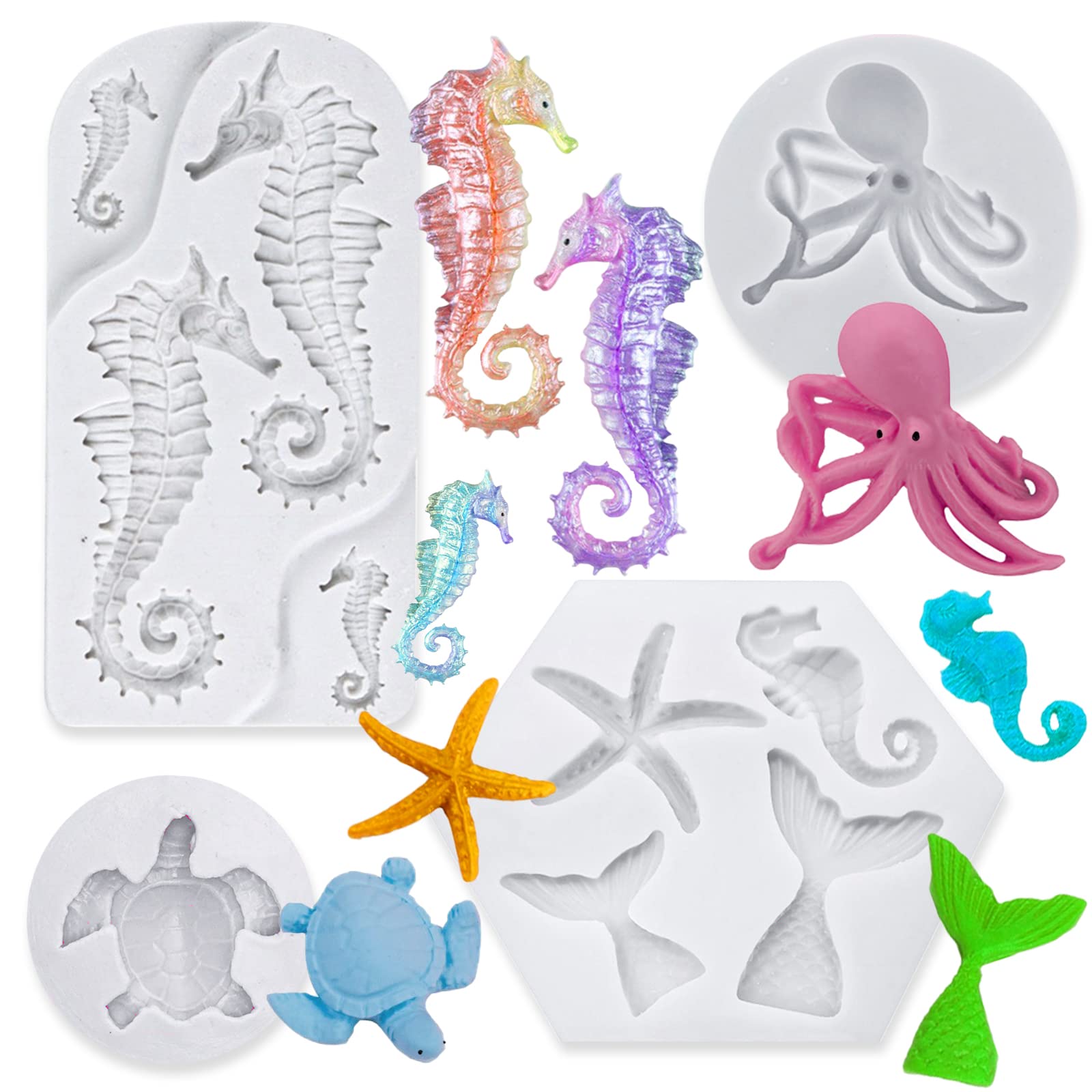 3 PCS Marine Theme Cake Fondant Silicone Mold Seashell Conch Starfish Coral Baking Molds for DIY Cake Decoration Chocolate Candy Polymer Clay Crafting Projects