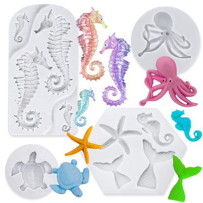 3 PCS Marine Theme Cake Fondant Silicone Mold Seashell Conch Starfish Coral Baking Molds for DIY Cake Decoration Chocolate Candy Polymer Clay Crafting Projects