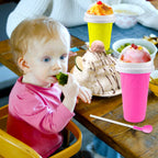 QwayHome 2PC Slushie Maker Cup,DIY Frozen Magic Slushy Cup,Double Layers Silica Smoothie Pinch Ice Cup,Quick Cooling Cup Homemade Milk Shake Ice Cream Maker (Yellow+Pink)