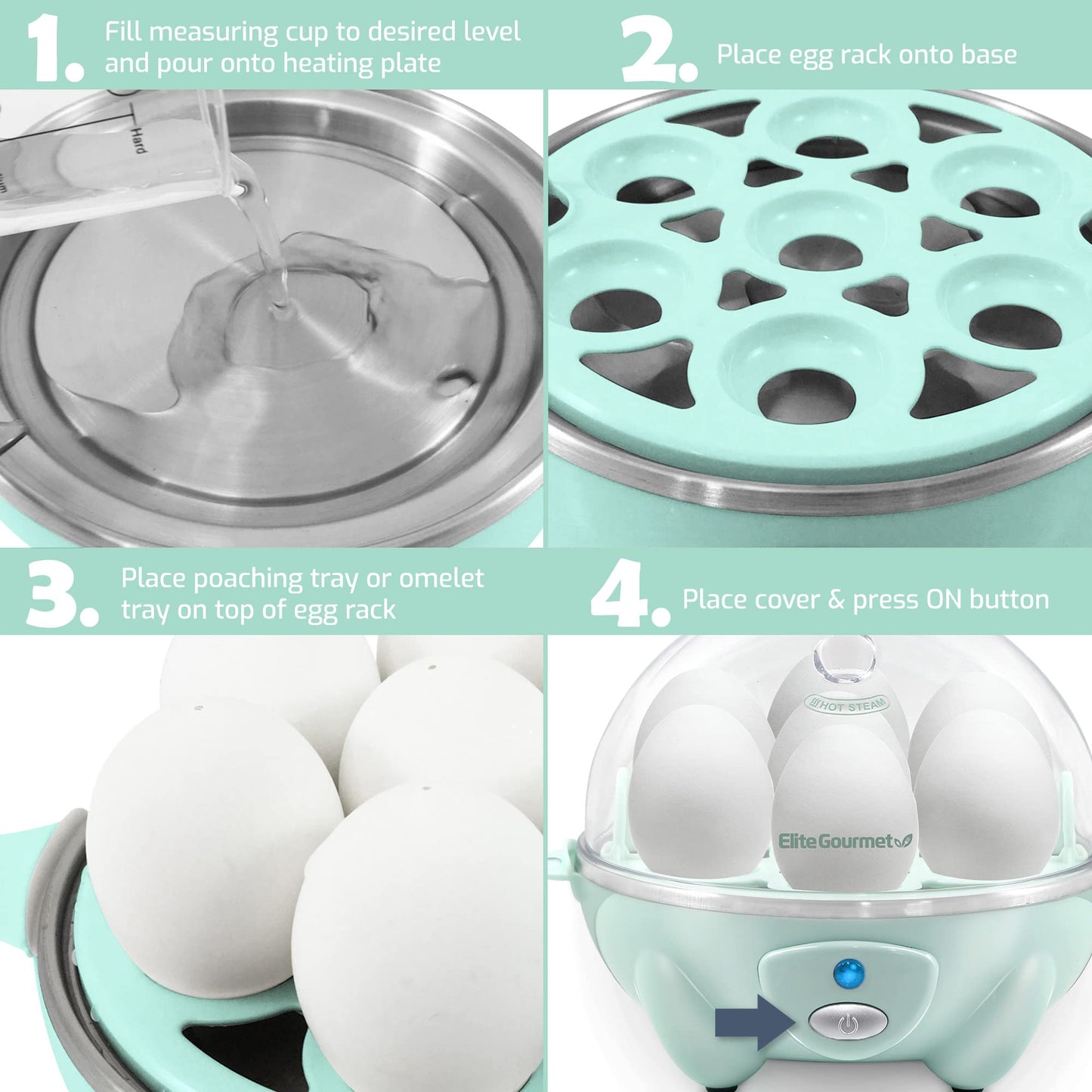 Elite Gourmet Easy Electric 7 Egg Capacity Soft, Medium, Hard-Boiled Cooker Poacher, Scrambled, Omelet Maker with Auto Shut-Off and Buzzer, BPA Free