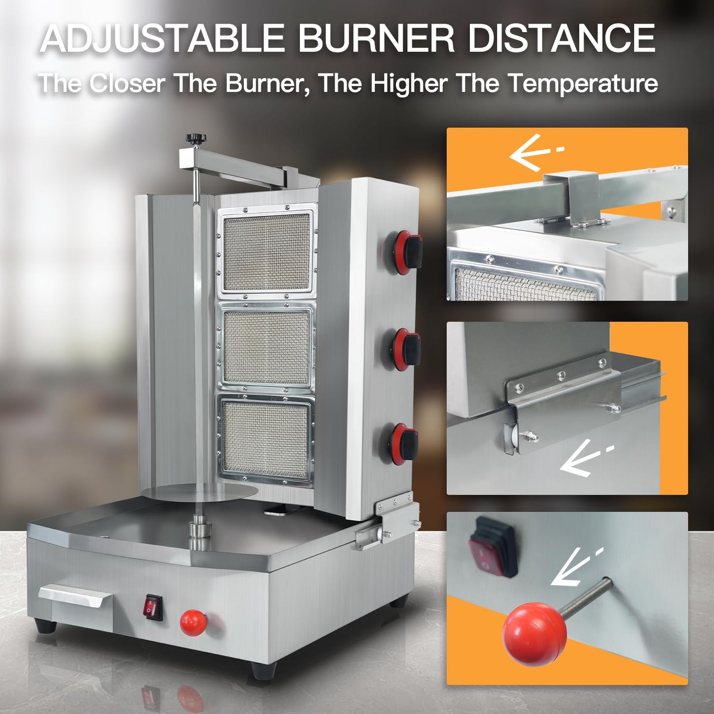 XXUNYNUIN 3 Burners Shawarma Grill Machine Commercial Vertical Rotisserie Grill Gyro Meat Doner Kebab Machine for Kitchen Restaurant