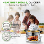 NutriChef Halogen Oven Countertop Air Fryer - 1200 W 13QT Infrared Convection Cooker z misą ze stali nierdzewnej do gotowania zdrowych posiłków, idealny do kurczaka, steków, ryb, żeberek, krewetek i innych -AZPKAIRFR48
