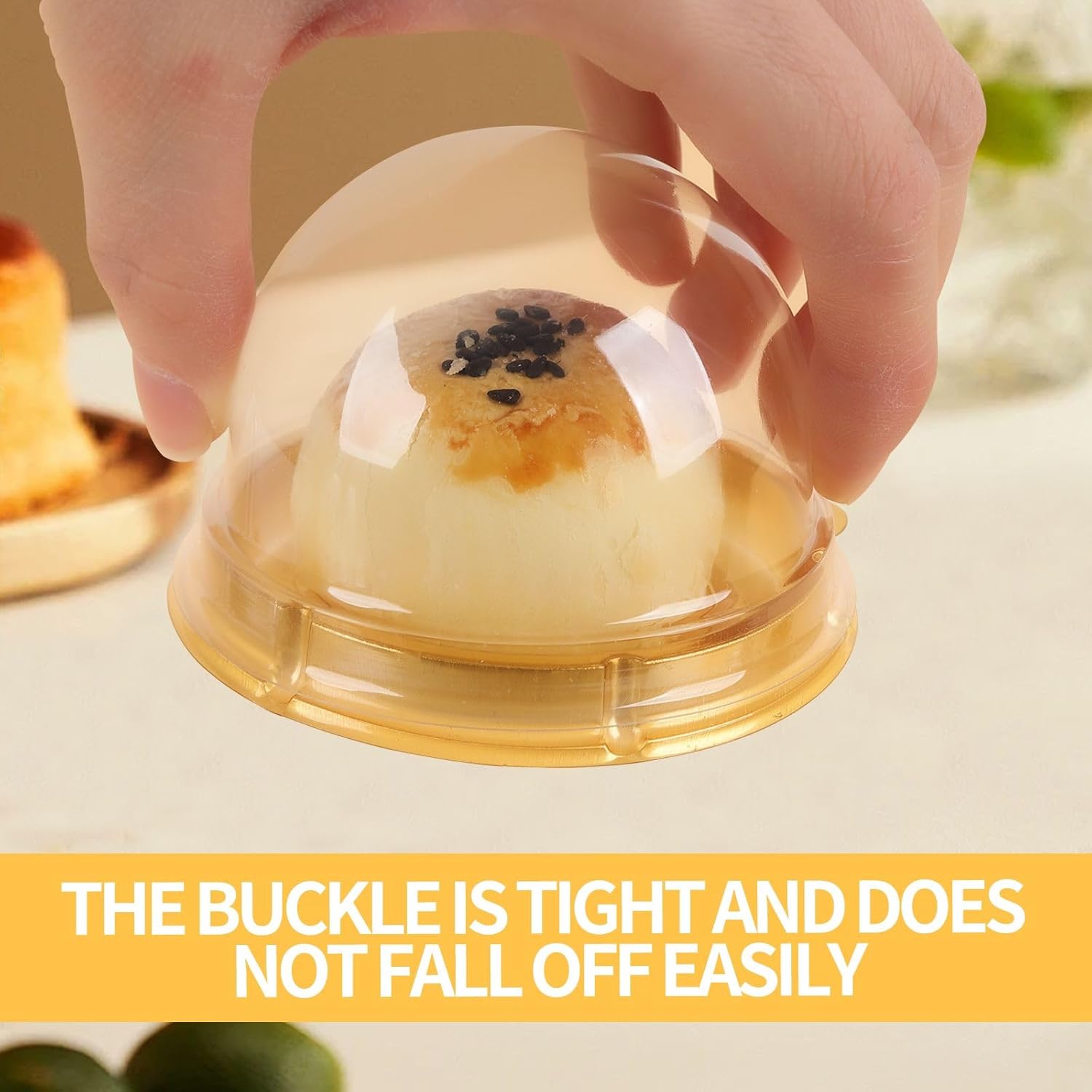 Hewnda 50 Pack 2 Inch Clear plastic mini cake box muffins box cookies cookies muffins dome box wedding birthday gift box(Gold)