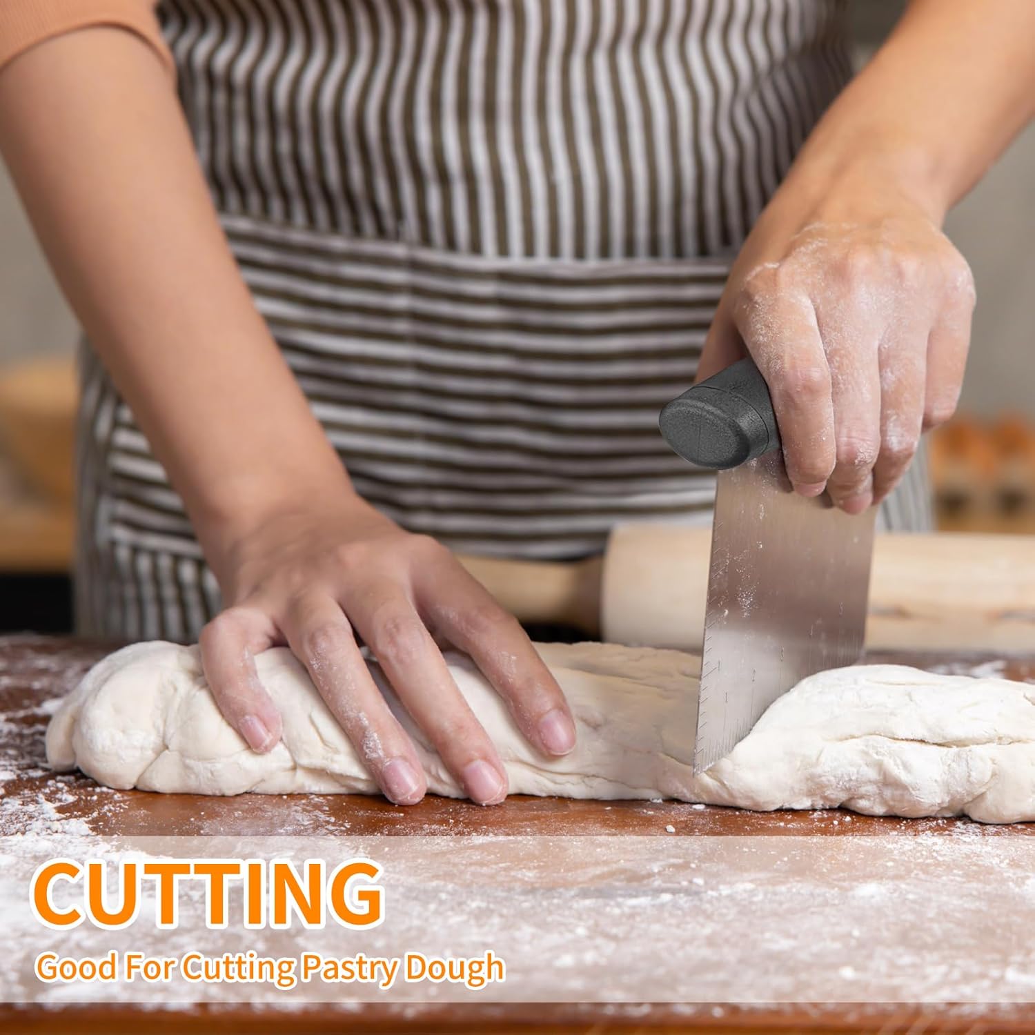 ALLTOP Bench Scraper & Chopper for Kitchen - Ideal Baking Essential Utensil,Stainless Steel Pastry/Dough/Food Cutter Tool for Cake Pizza Bread,Cooking - 1 Pack,Black