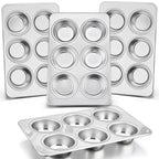 P&P CHEF Muffin Pan Cupcake Baking Pan Set, Stainless Steel Muffin Tin Tray for Mini Cake Tart Quiche, Oven & Dishwasher Safe, Non-toxic & Heavy-duty, (12 Cup, 2Pcs)