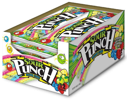 Sour Punch Straws, Sweet & Sour Flavored Soft, Chewy Candy, Tray, Blue Raspberry , 2 Ounce (Pack of 24)