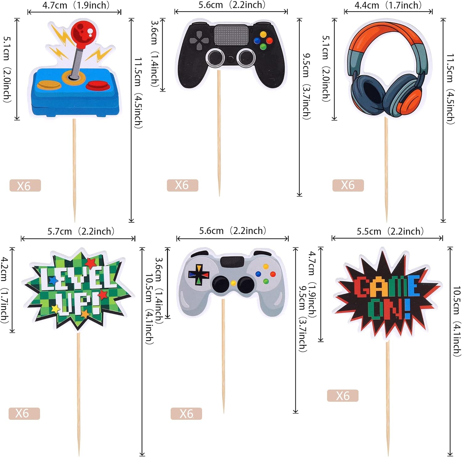 36 PCS Video Game Cupcake Toppers Assembled Game On Controllers Cupcake Picks GamePad Cake Decorations for Game Theme Baby Shower Kids Boys Girls Birthday Anniversary Party Decorations Supplies