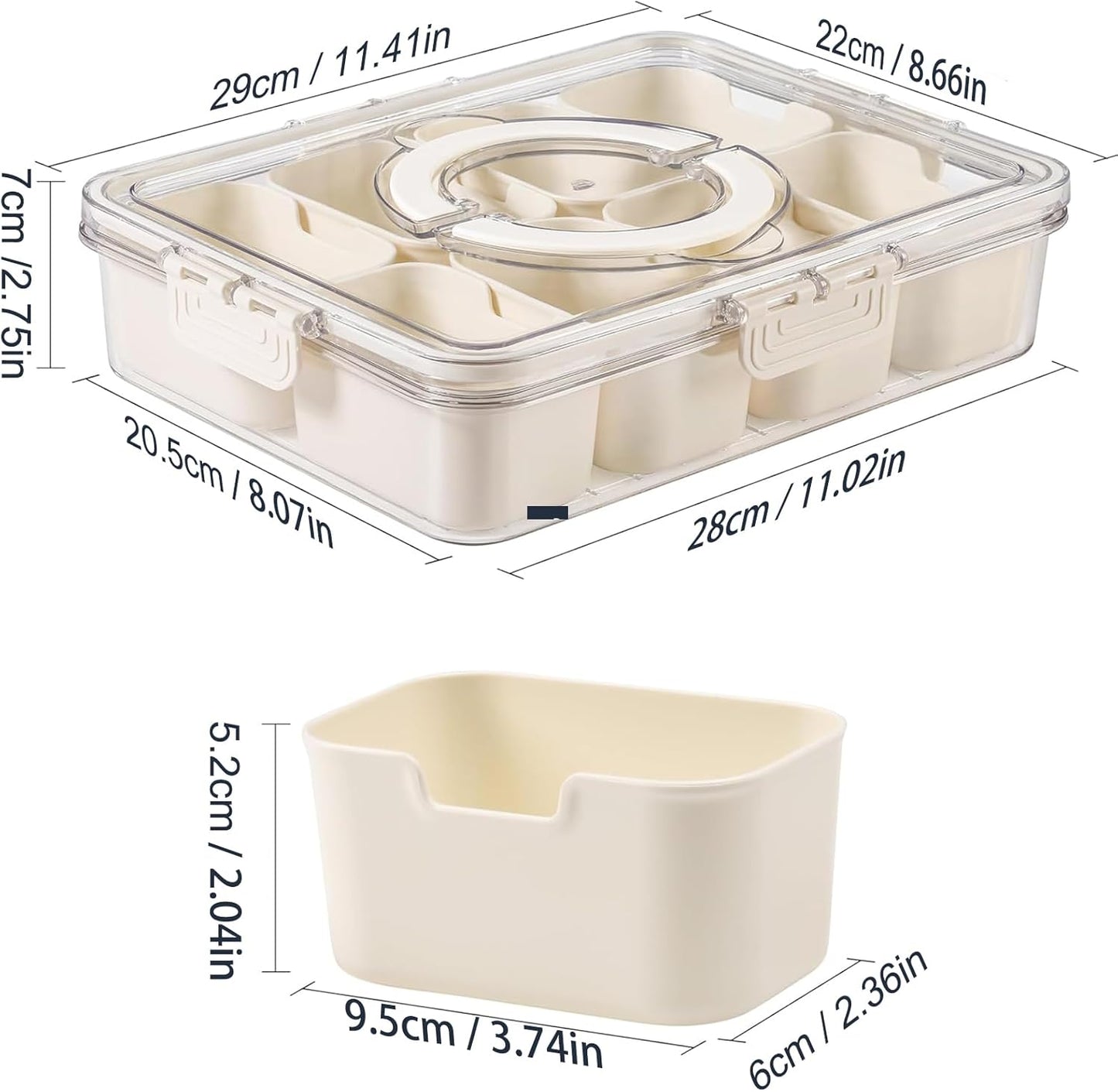 Divided Serving Tray with Lid and Handle,Portable Snackle Box Charcuterie Container,Snack tray Storage Organizer with lid,Snack Platters for Fruit, Nuts, Candy, Entertaining, Party, Picnic,Travel