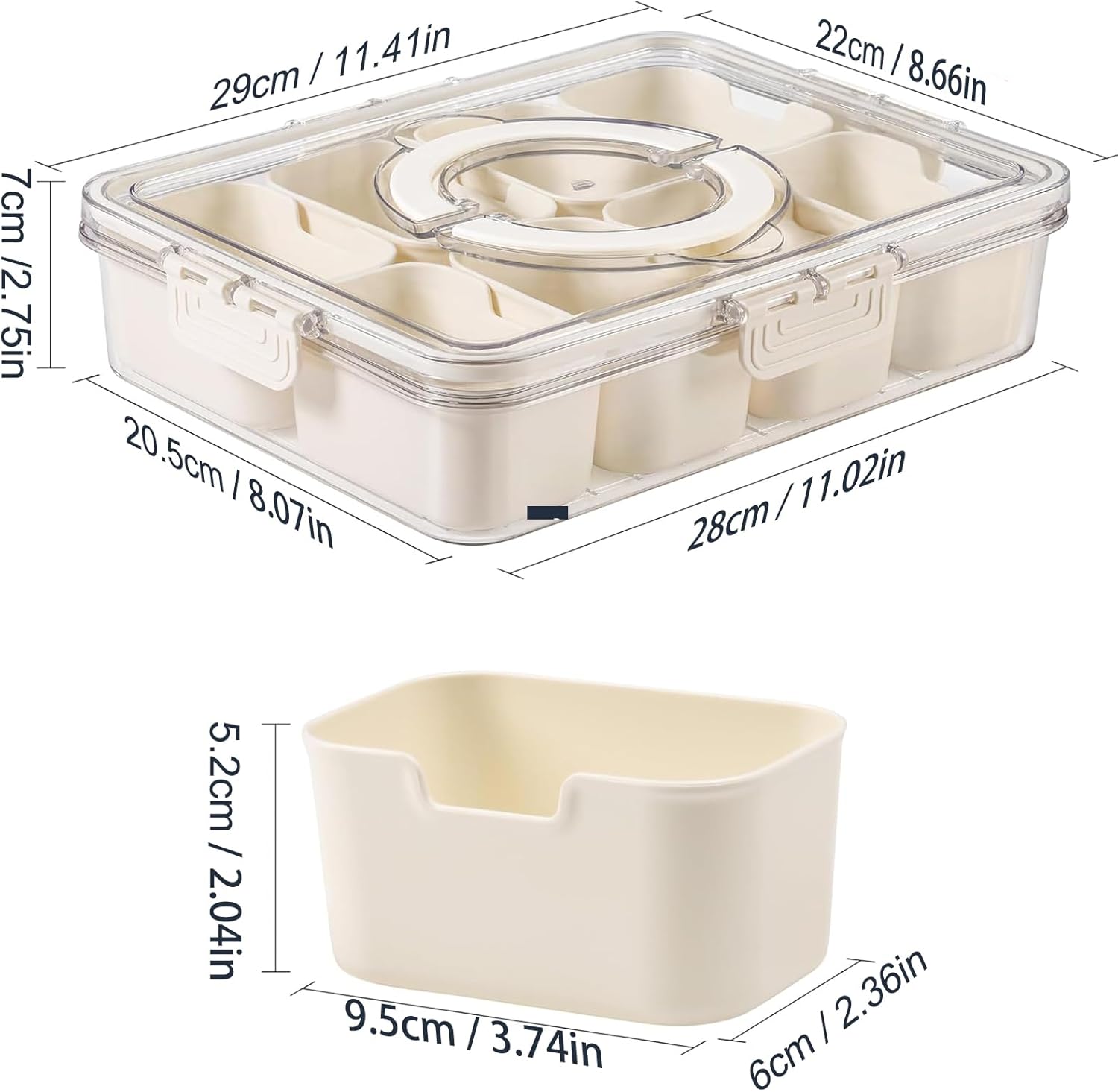 Divided Serving Tray with Lid and Handle,Portable Snackle Box Charcuterie Container,Snack tray Storage Organizer with lid,Snack Platters for Fruit, Nuts, Candy, Entertaining, Party, Picnic,Travel