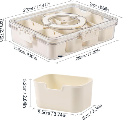 Divided Serving Tray with Lid and Handle,Portable Snackle Box Charcuterie Container,Snack tray Storage Organizer with lid,Snack Platters for Fruit, Nuts, Candy, Entertaining, Party, Picnic,Travel