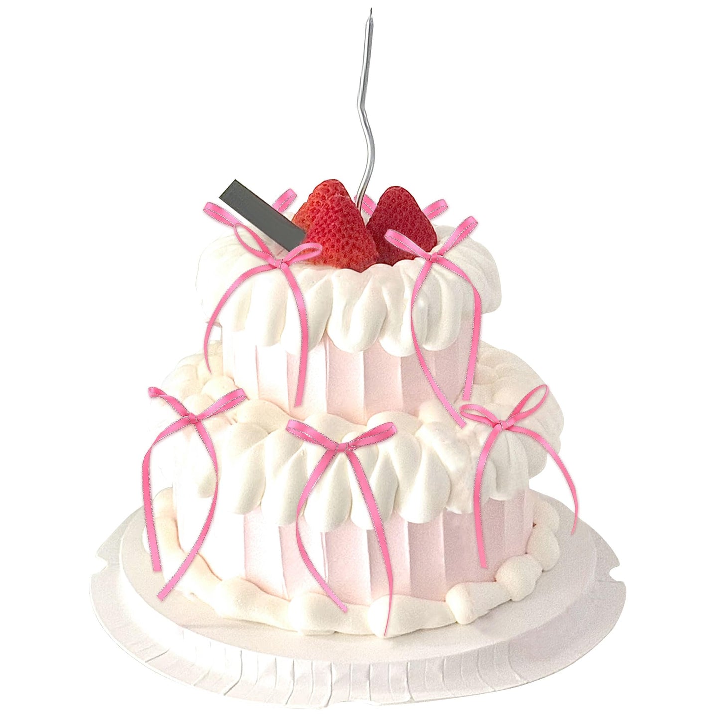 20 Pack Bow Cupcake Toppers Birthday Bowknot Ribbons Coquette Pink Bow High Footed Cup Balloon Wall Party Decorations Bridal Cake Dessert Picks Baby Girl Boy Wedding Party Supplies pink1