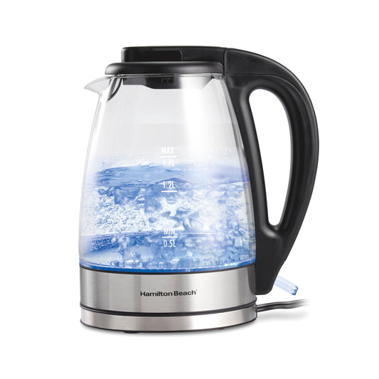 Hamilton Beach 1.7L Electric Kettle, Water Boiler & Heater, LED Indicator, Built-In Mesh Filter, Auto-Shutoff & Boil-Dry Protection, Cordless Serving, Clear Glass (40864)