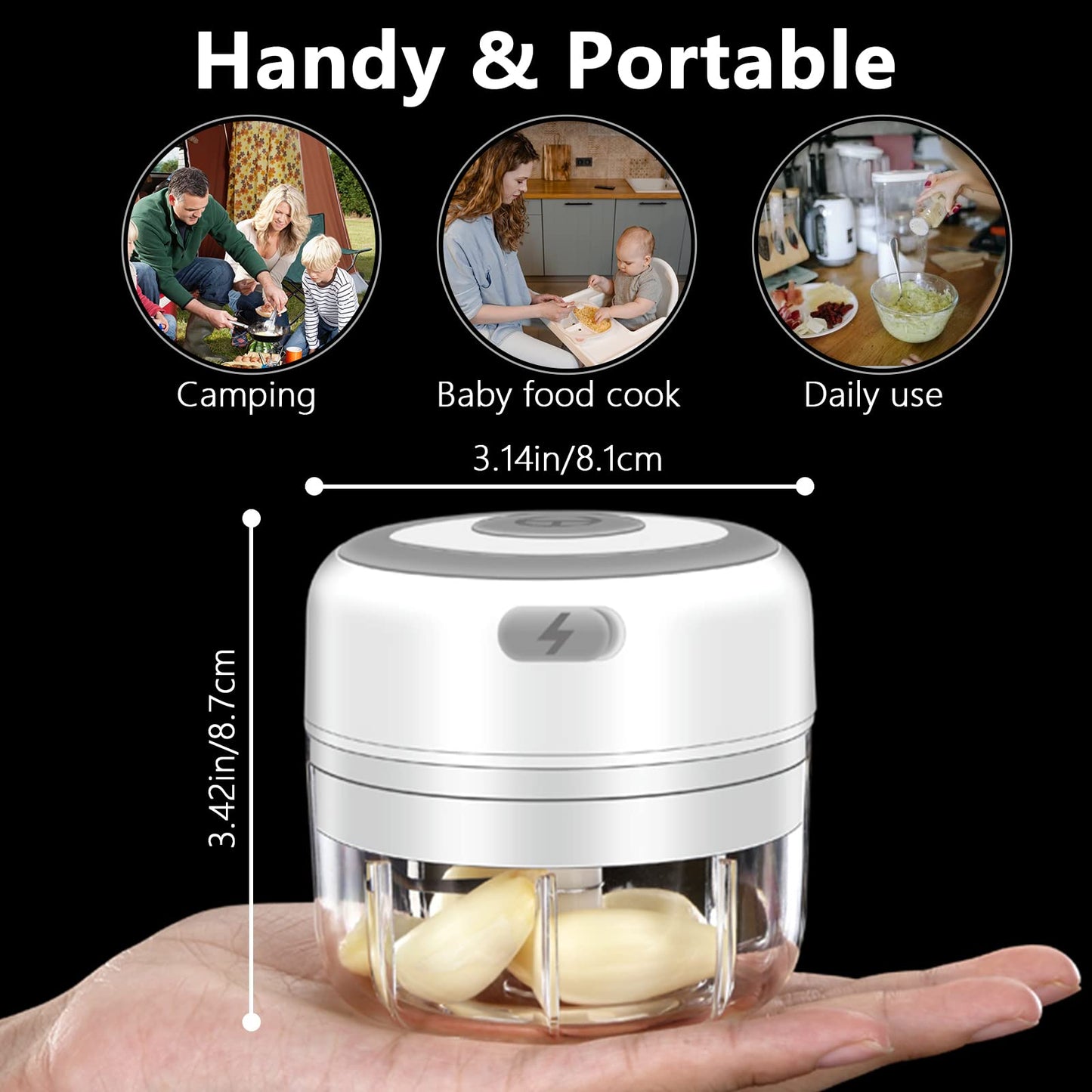 Electric Mini Garlic Chopper, 100ML Food Chopper Garlic Mincer USB, Vegetable Chopper, Onion Chopper, Portable Small Food Processor for Garlic, Ginger, Chili, Vegetables