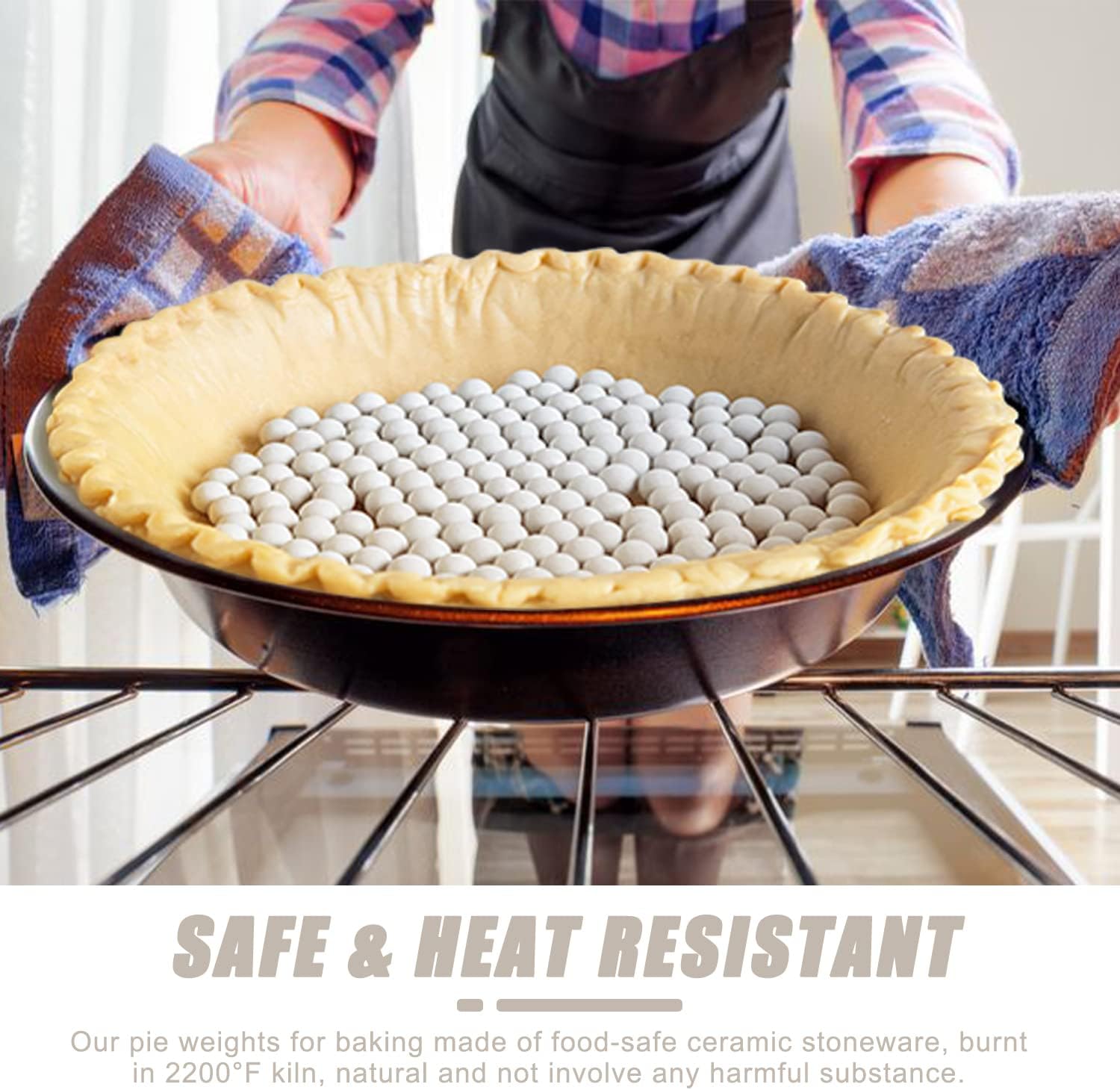 EIMMBD 2.2 LB Ceramic Pie Weights Baking Beans,10mm pie weights for Baking Blind Natural Reusable Pie Crust Weights with Wheat Straw Container (Beige)