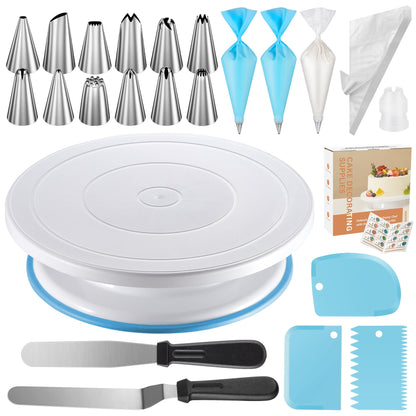 Kootek 71PCs Cake Decorating Kit, Baking Supplies Tools - Includes Cake Stand Turntable, 12 Icing Piping Tips, 2 Frosting Spatulas, 3 Scrapers, 50+2 Piping Bags, Coupler, Video Tutorial, Booklet