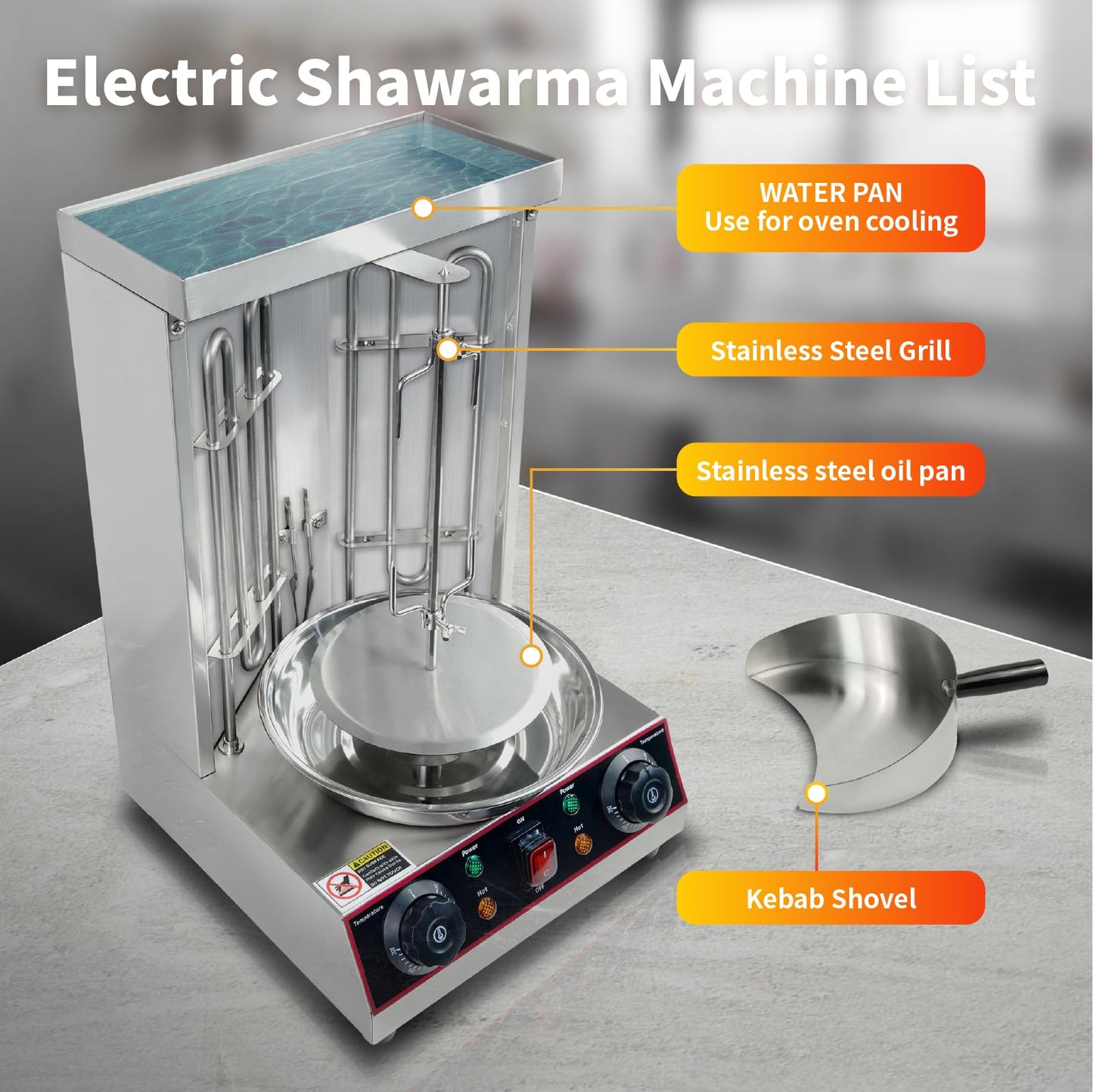 XXUNYNUIN Electric Shawarma Grill Machine Doner Kebab Machine Vertical Broiler Grill Gyro Rotisserie Oven with Meat Catch Pan