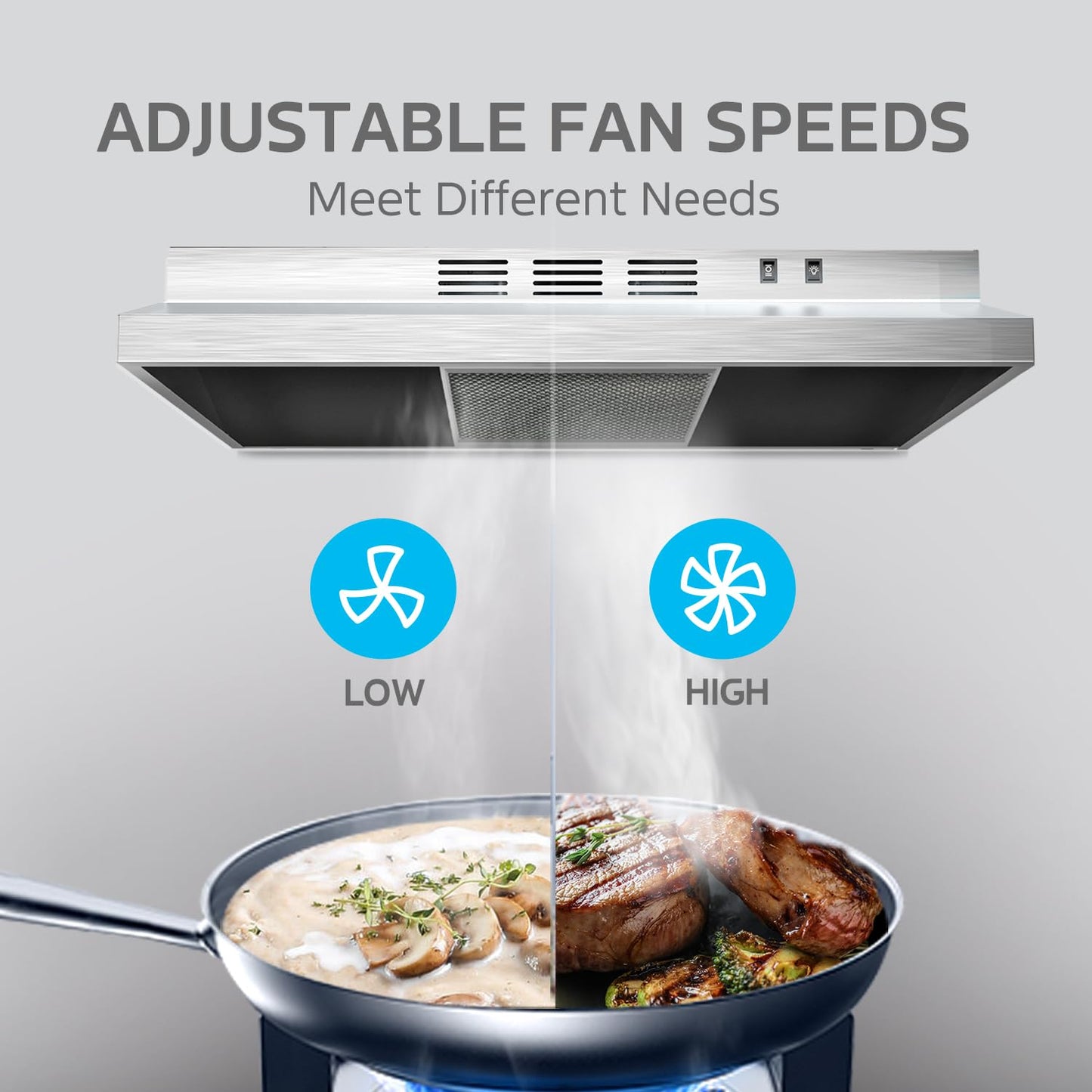 Midea MVU30W2AST Range 30 Inch Under Cabinet Vent Ductless Convertible with Durable Stainless Steel, Kitchen Hood with 2 Reusable Filter, 200 CFM 2-speed Exhaust Fan