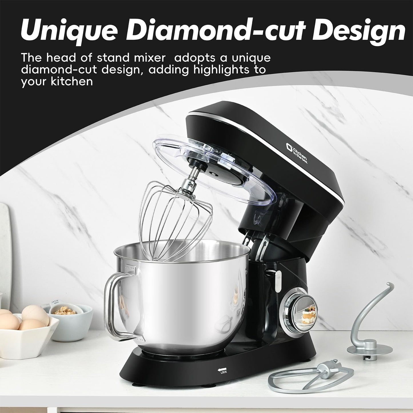 Kitchen in the box Stand Mixer, 900W 7.5QT Kitchen Electric Mixer, 6-Speed Tilt-Head Food Mixer for Baking with Dough Hook,Wire Whip,Beater (Black)