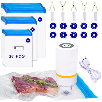 42 PCS Sous Vide Vacuum Sealer Set - 30 Reusable Bags, 5 Clips and Sealing Clips for Anova, Joule Cookers