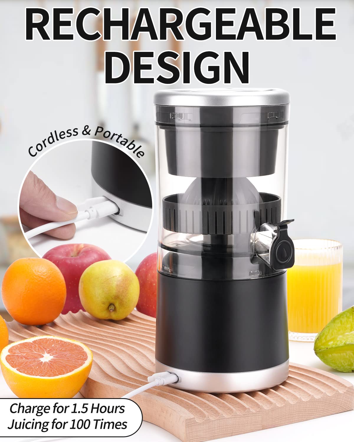 DUSENHO,Electric Juicer Rechargeable - Citrus Juicer Machines with USB and Cleaning Brush Portable Juicer for Orange, Lemon, Grapefruit