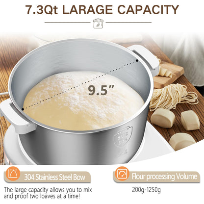 Electric Dough Maker with Ferment Function, 7.3QT (7L) Stainless Steel Kitchen Stand Mixer, Multi-Functional Dough Kneading Machine for Bread, Pizza, Dumplings, Noodles,and Dumplings,Christmas Gift